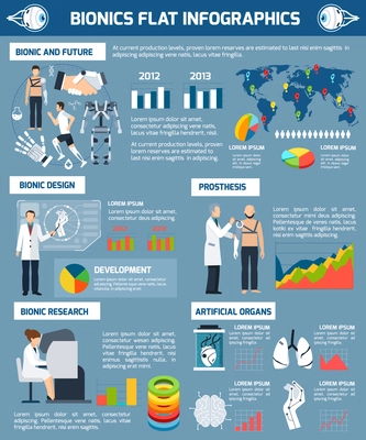 Bionics flat infographics with different innovative development directions in flat style vector illustration