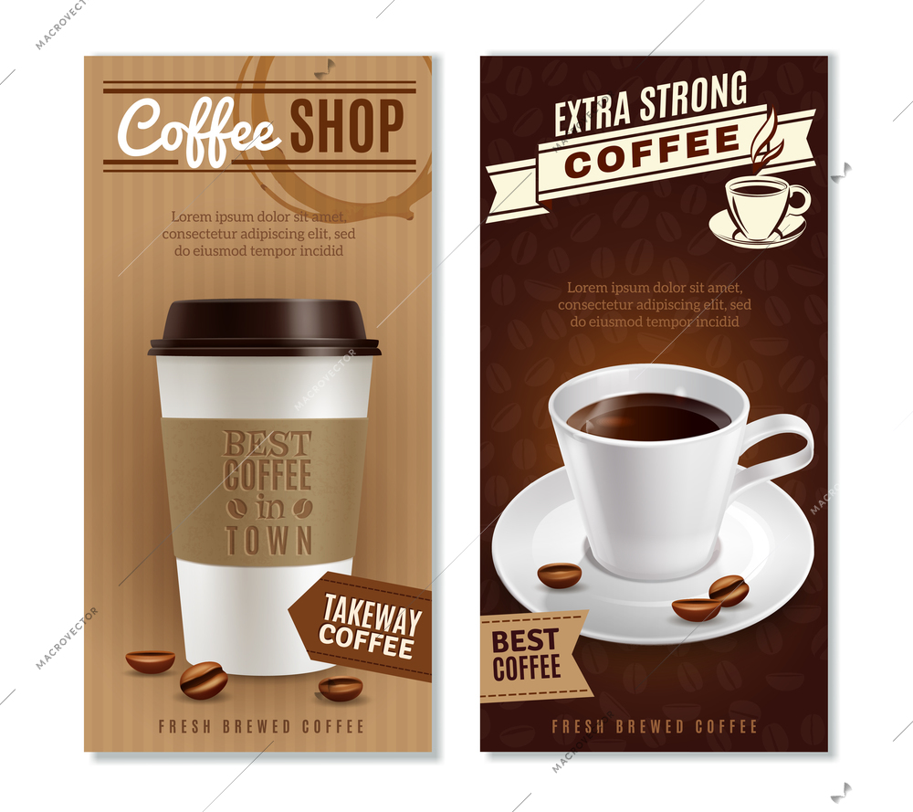 Coffee vertical realistic banners set with takeway symbols isolated vector illustration