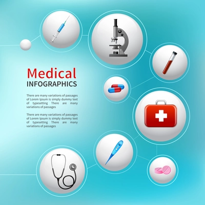Medical pharmacy ambulance bubble infographic with realistic healthcare icons vector illustration