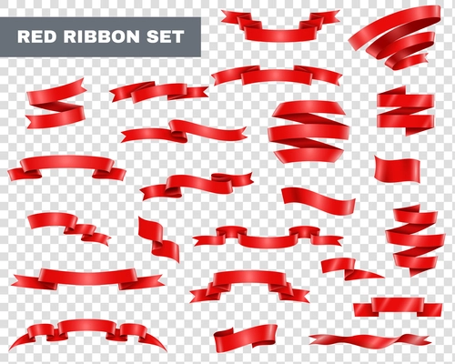 Red decorative ribbons transparent set flat isolated vector illustration