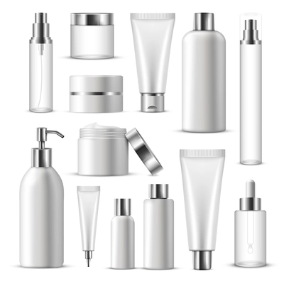 3d white realistic cosmetic package icon set empty tubes on white background vector illustration