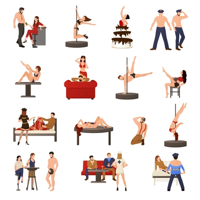 Exotic dancer icon set with girl dance striptease she are a stripper vector illustration