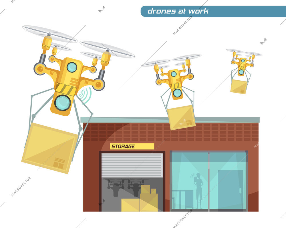 Using radio controlled drones for post delivery flat vector illustration