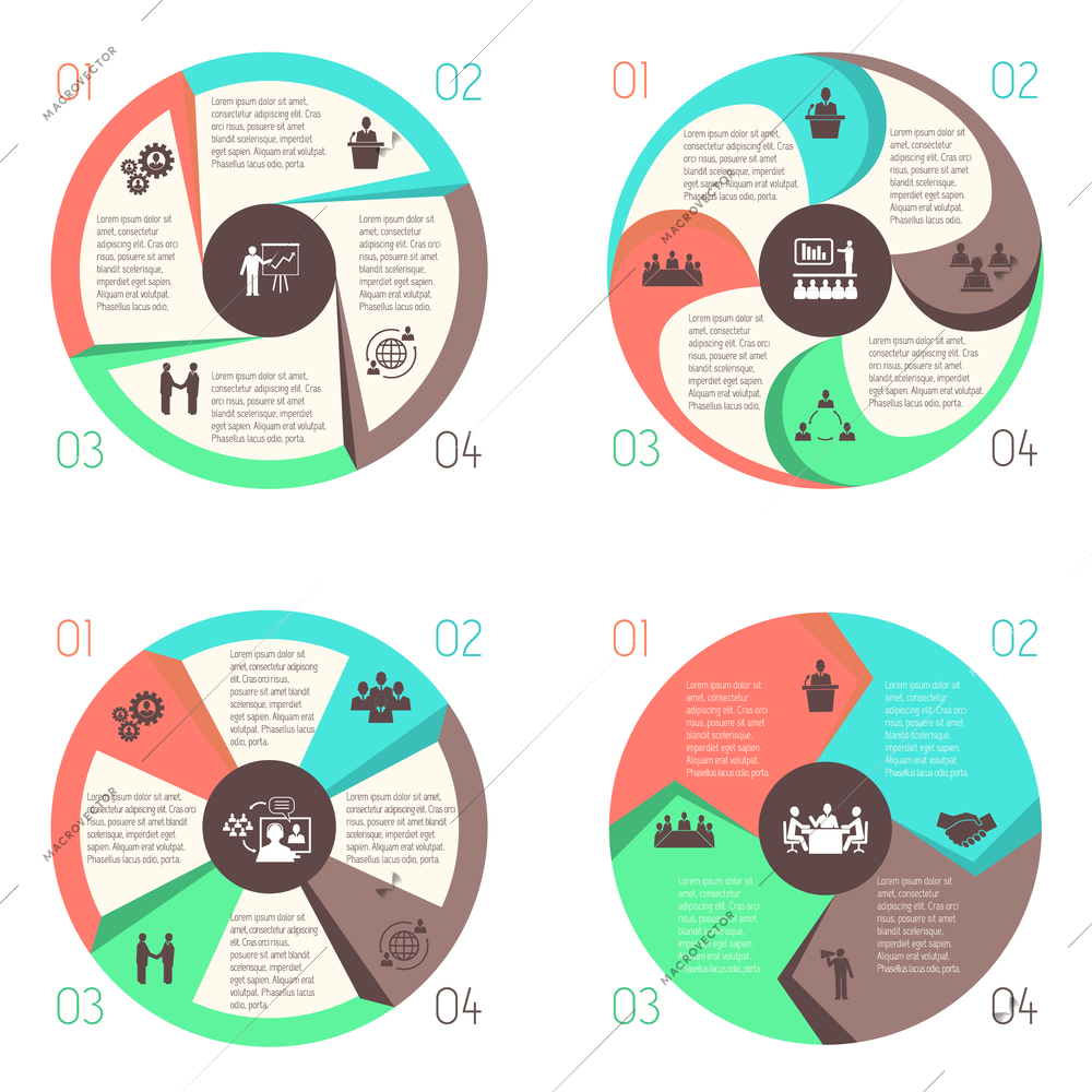 Meeting people online business infographics design elements set of pie charts isolated vector illustration