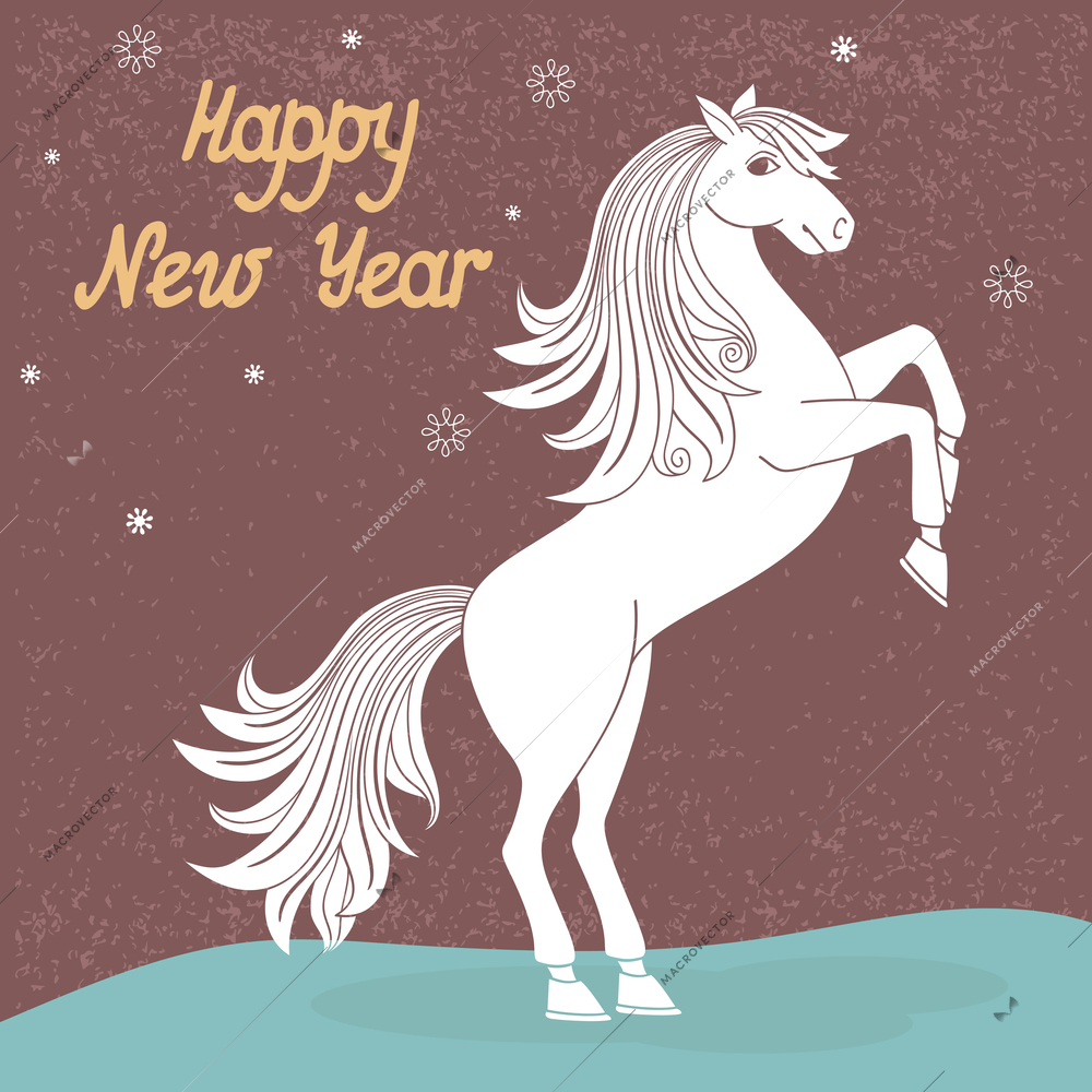 White prancing year of horse vector illustration