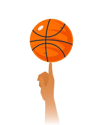 Basketball skills closeup including rotating ball with black lines on index finger on white background vector illustration