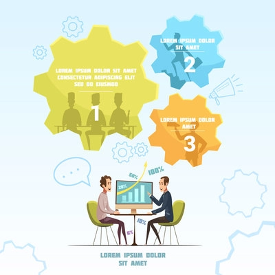 Meeting infographic set with discussion and talk symbols cartoon vector illustration