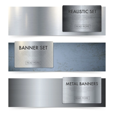 Realistic metal texture sheets and coils horizontal banners set with plain mill finish polished surface vector illustration