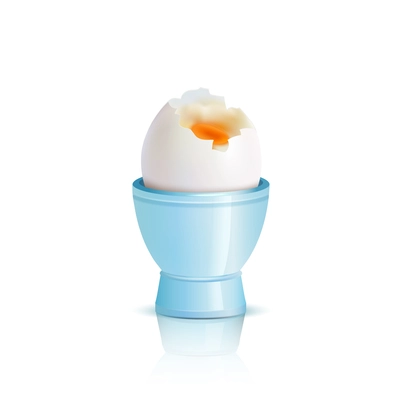 Soft boiled egg in blue eggcup on white background realstic vector illustration