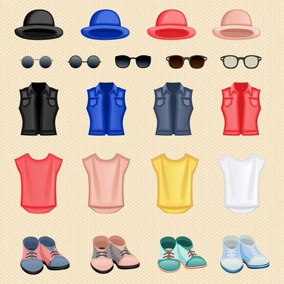 Hipster character pack design elements female girl accessory isolated vector illustration