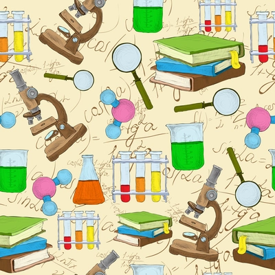 Science education sketch seamless background with book equation loupe vector illustration