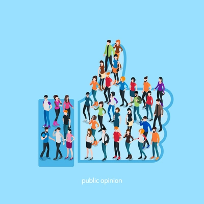 Society isometric conceptual like with people crowd in shape of hand with up thumb isolated vector illustration