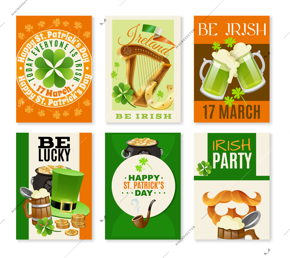 Saint Patricks day celebration banners set with pub symbols cartoon isolated vector illustration