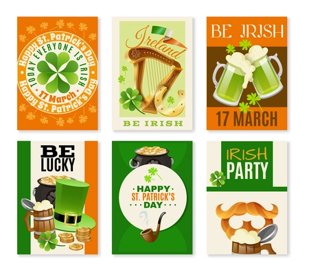 Saint Patricks day celebration banners set with pub symbols cartoon isolated vector illustration