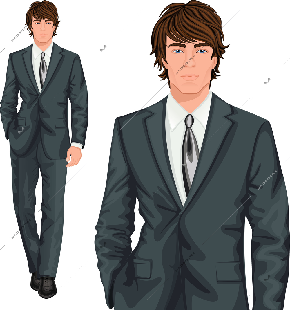 Young attractive professional businessman elegantly dressed in formal one button suit vector illustration