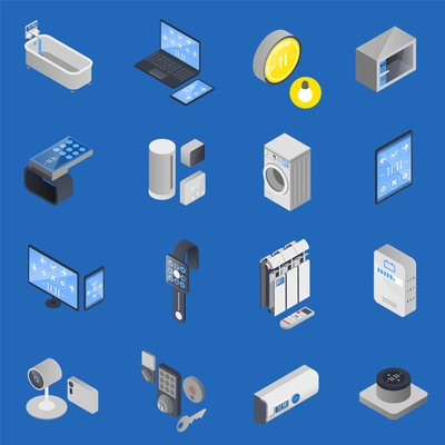 Colored IOT internet of things isometric icon set for Home and Office vector illustration