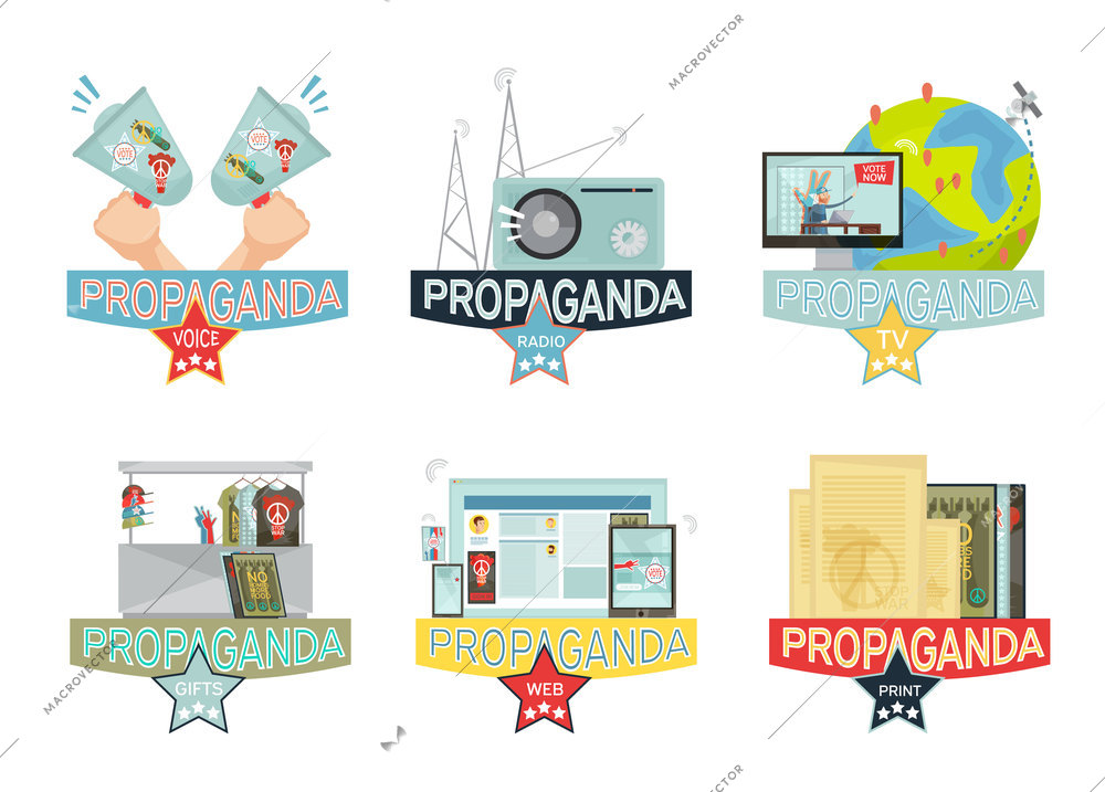 Voice web mass media and gifs propaganda icons set isolated on white background flat vector illustration