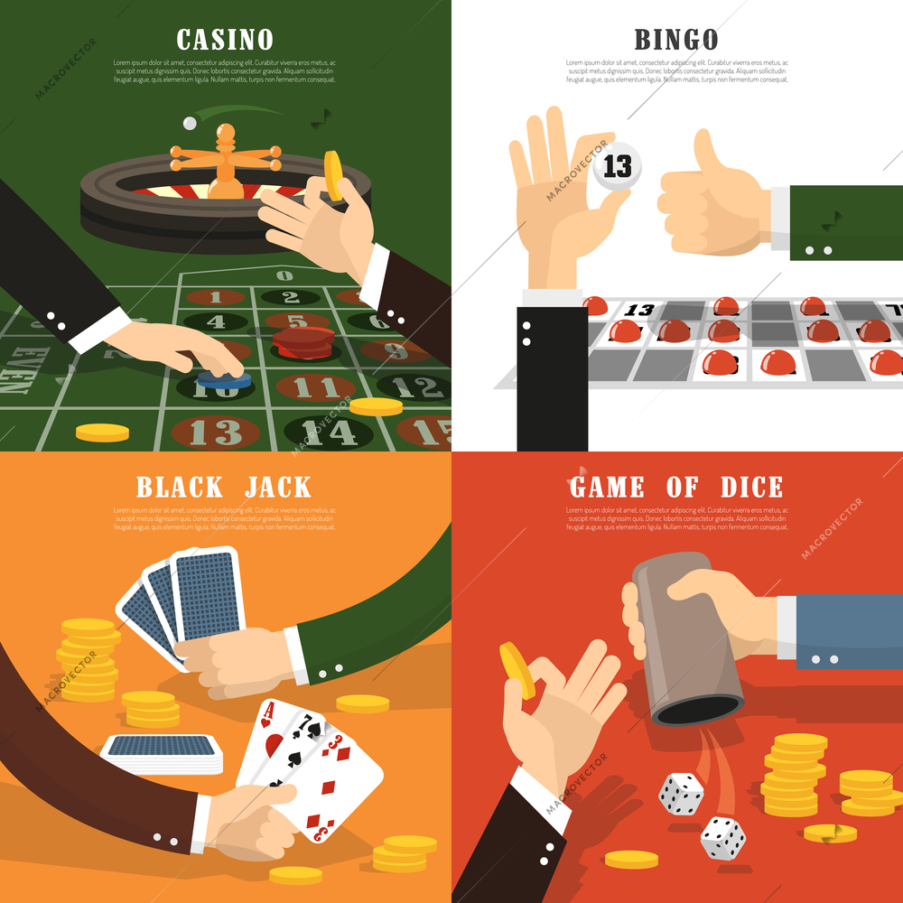 Winning concept icons set with lottery and casino symbols flat isolated vector illustration