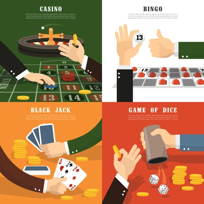 Winning concept icons set with lottery and casino symbols flat isolated vector illustration