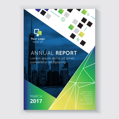 Annual report brochure design with headline on grey background flat isolated vector illustration