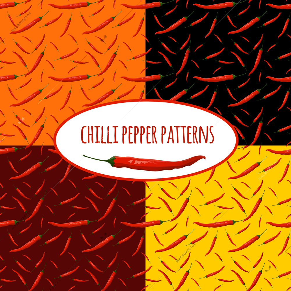 Chilli pepper natural organic colorful spicy food seamless pattern with badge vector illustration