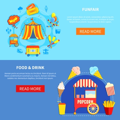 Funfair horizontal banners website design abstract isolated vector illustration