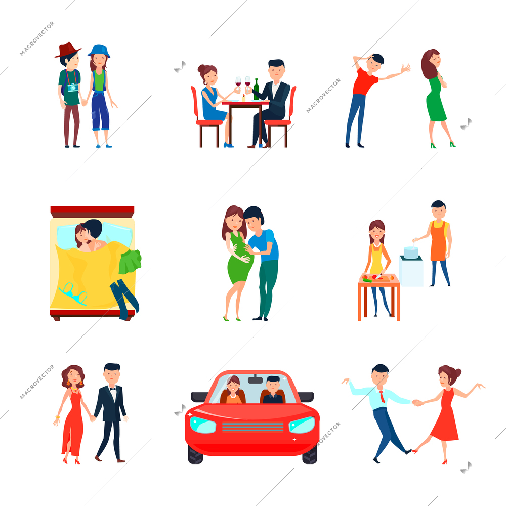 Colored and isolated wife husband responsibilities icon set with couple in love is responsible vector illustration