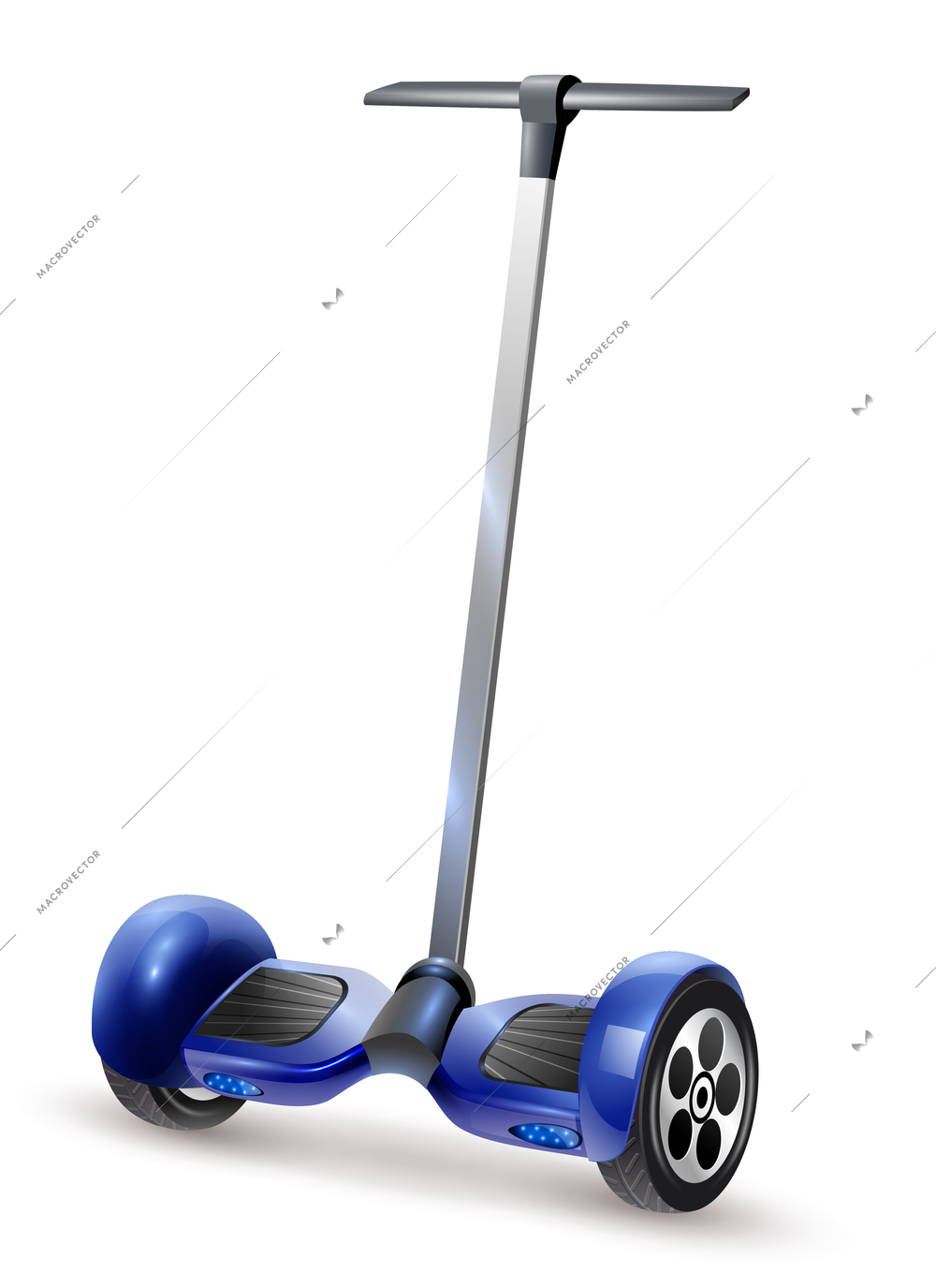 Realistic self-balancing gyro two-wheeled board scooter or hoverboard close up view dark blue vector illustration