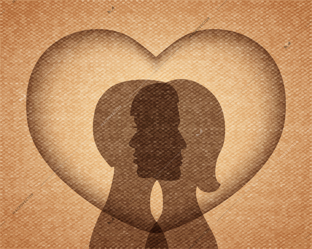 Couple in love silhouettes, heart background vector illustration