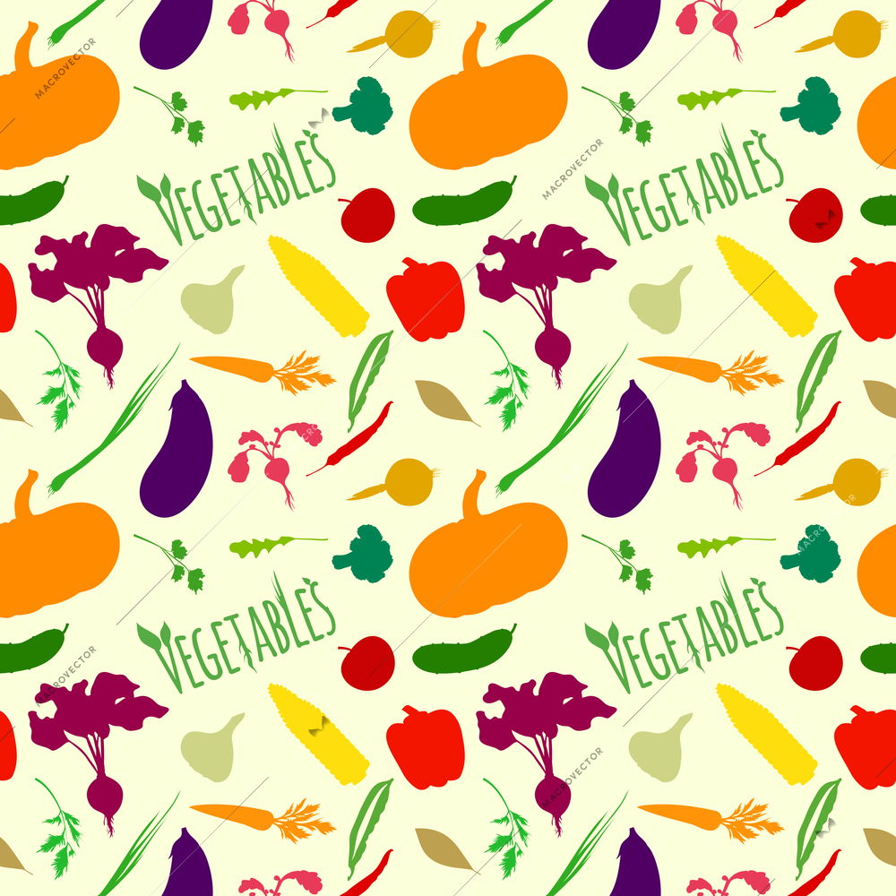 Vegetable organic food seamless pattern of parsley pumpkin carrot eggplant vector illustration