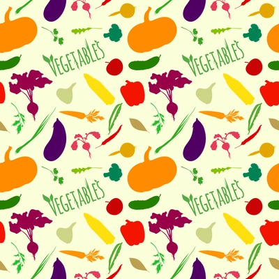 Vegetable organic food seamless pattern of parsley pumpkin carrot eggplant vector illustration