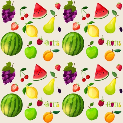 Fresh natural fruit seamless pattern with watermelon banana apple papaya vector illustration