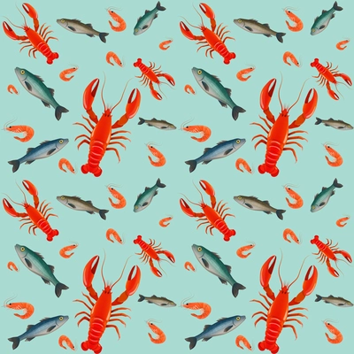 Lobster sea food mint parsley lemon olive seamless pattern vector illustration