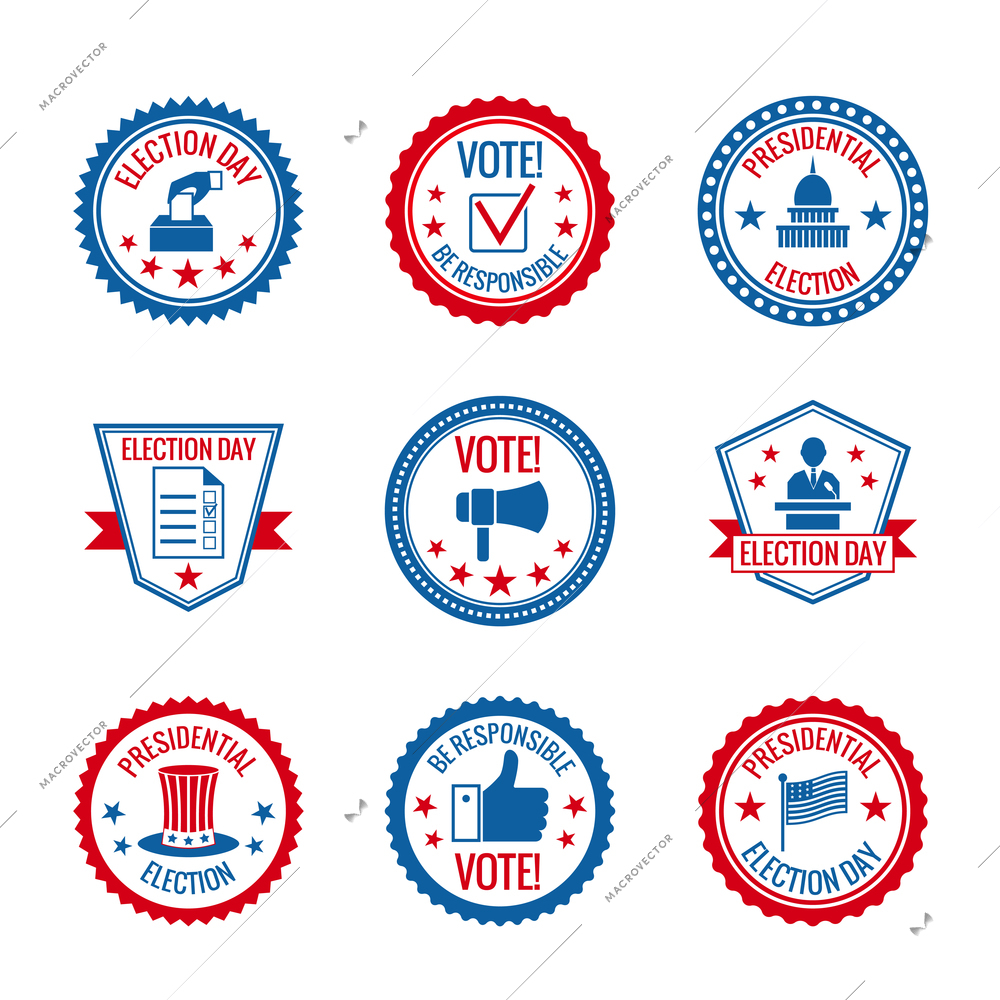 Government and presidential elections and voting labels set with capitol building person symbols isolated vector illustration