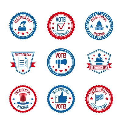 Government and presidential elections and voting labels set with capitol building person symbols isolated vector illustration