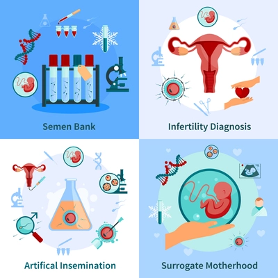 Artificial insemination concept icons set with pregnancy symbols flat isolated vector illustration