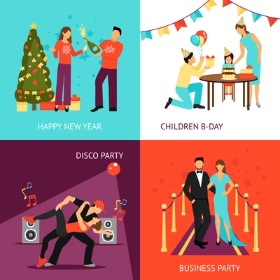 Party design concept set with new year and birthday celebration flat icons isolated vector illustration