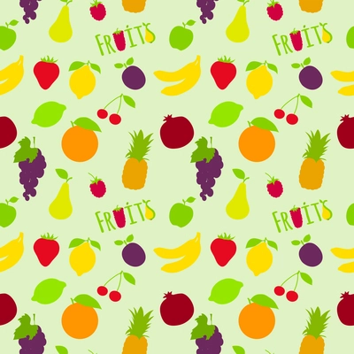 Fresh natural fruit seamless pattern with pineapple plum pear cherry vector illustration