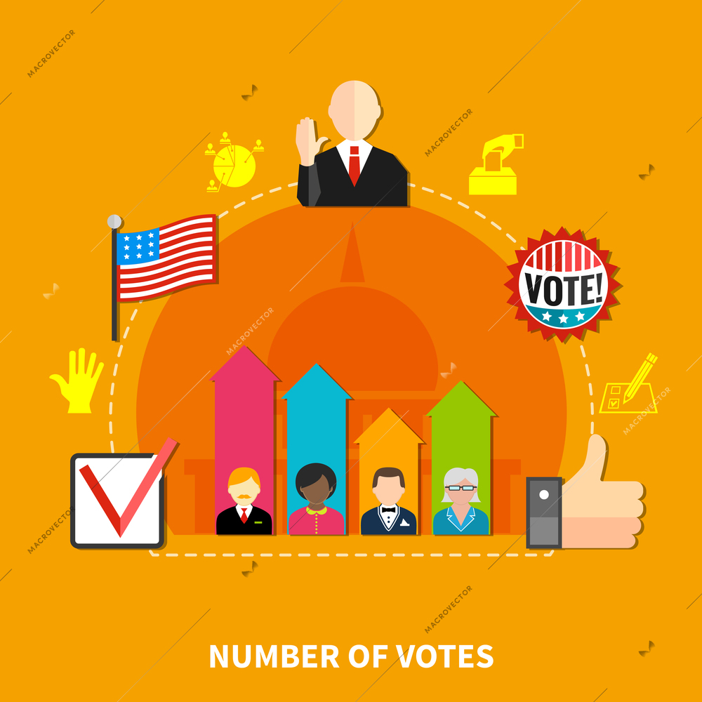 Ranking of candidates for the parliamentary elections, orange background, flat vector illustrations