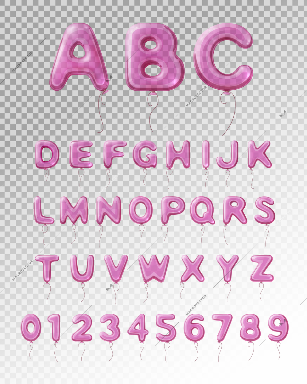 Colored and isolated light purple realistic balloon english alphabet with transparent background vector illustration