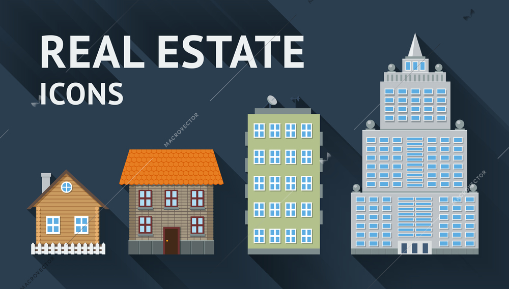Real estate buildings icons set vector illustration