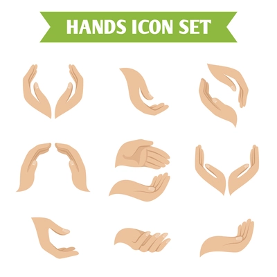 Hand holding and protect gestures icons set isolated vector illustration