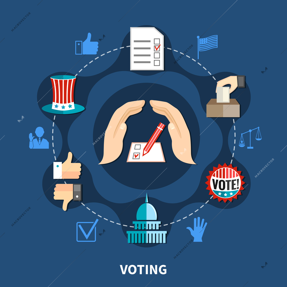 Elections campaign concept. Set of objects for leaflets, flayers or web sites, flat vector Illustration