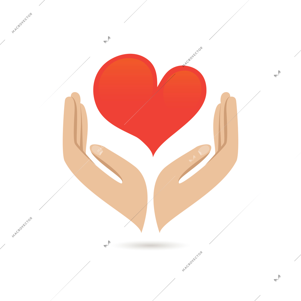 Hands holding red heart love care family protect poster vector illustration