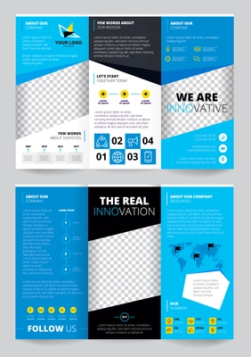 Flyer trasparent design in blue color with business information world map with pointers infographic elements vector illustration