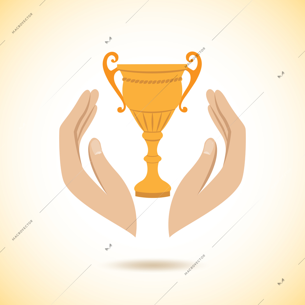 Hands hold protect trophy cup leadership concept vector illustration