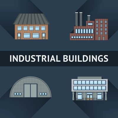 Industrial and business building icons set vector illustration