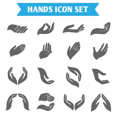 Open empty hands holding protect giving gestures icons set isolated vector illustration