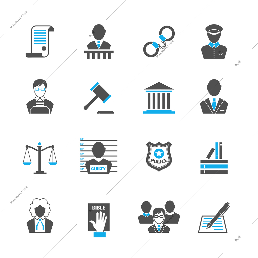 Law legal justice crime and punishment  icons set with handcuff barrister isolated vector illustration