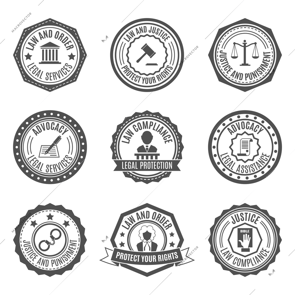 Legal services rights protect advocacy service labels set isolated vector illustration